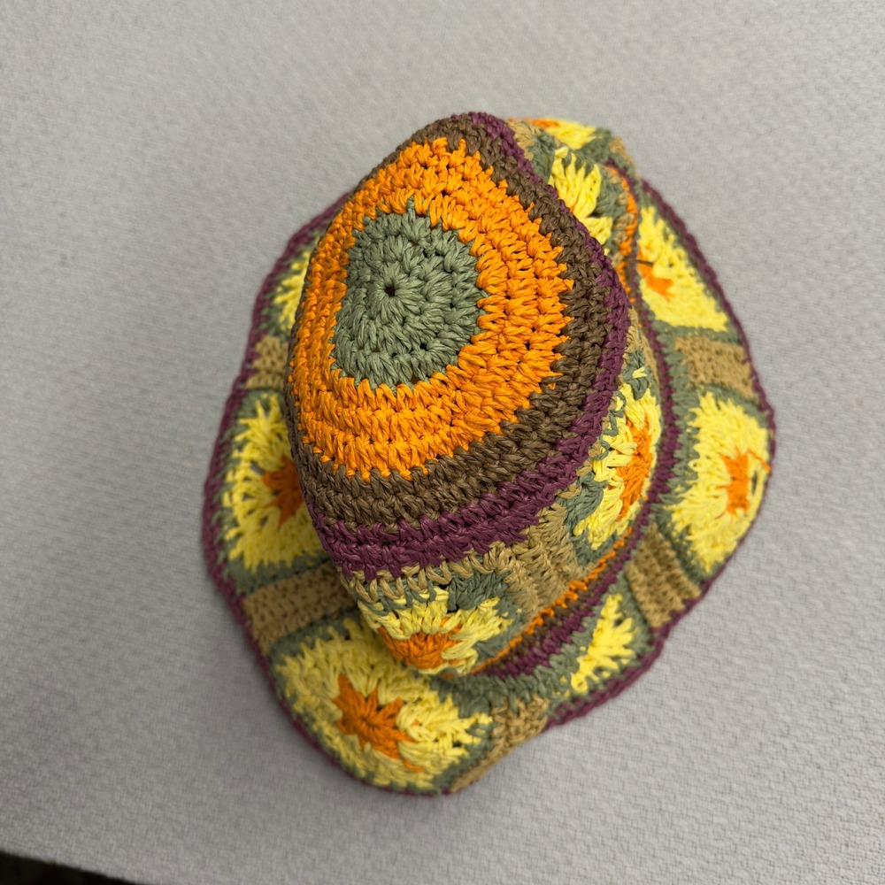Peter Grimm Straw Bucket Hat Sun Flower Granny OS Beach Crochet Boho Hippie - Picture 3 of 7